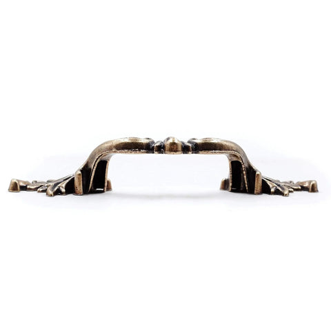 Side view of French Provincial Antique Brass Drawer Pull 6 Pack With 3 Inch Hole Centers For Dresser Nightstand And Cabinets