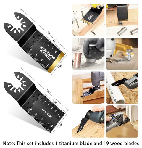 Ultimate 20 Piece Oscillating Tool Blades Kit With One Titanium Blade And Nineteen High Carbon Wood Plastics And Metal Blades