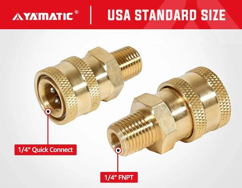 One Quarter Inch Quick Connect Pressure Washer Adapter Socket to Male MNPT One Piece Easy Hookup Brass Fittings Up To Five Thousand PSI