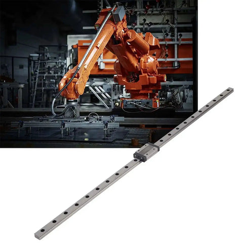 Black Linear Rail Guide 12mm Wide 550mm Length Miniature Precision Linear Motion System With Four Point Contact Block Pro next to a robotic arm