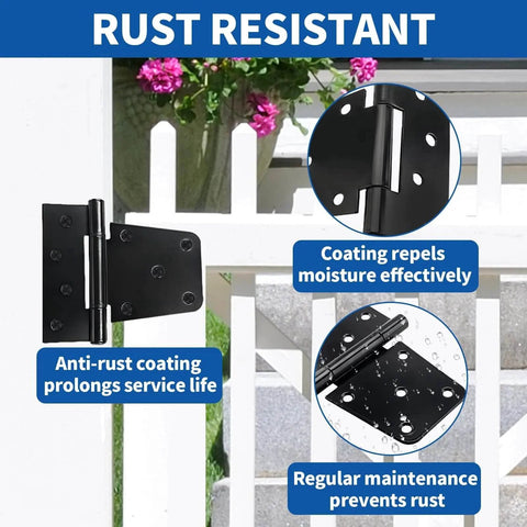 Heavy Duty Black Gate Hinges 3.5 Inch With Screws Pack Of 6 for Wood Fences, barn doors outdoor shown with rust-resistant features
