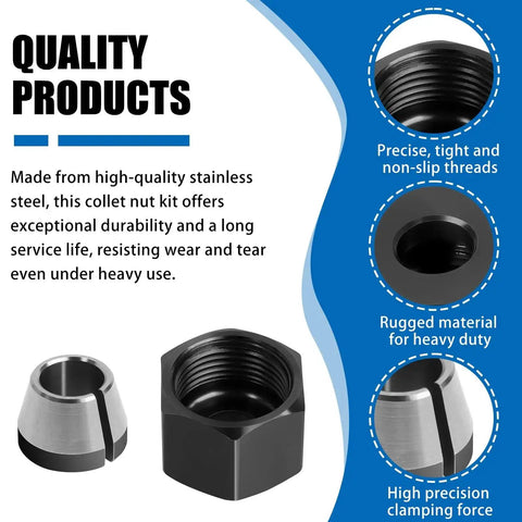 Router Collet Nut And Cone Sleeve Kit For Models R2400, R2401, R86044, R860443 2 Pack Replacement stainless steel components