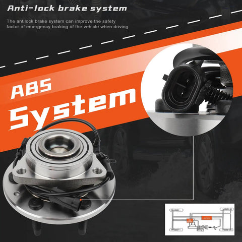 2WD Front Wheel Hub And Bearing Assembly For Chevy Silverado 1500 1999 Through 2006 GMC Sierra 1500 Yukon 2000 Through 2006 Cadillac Escalade 2002 Through 2006 Six Lug Driver Or Passenger Side with ABS system illustration