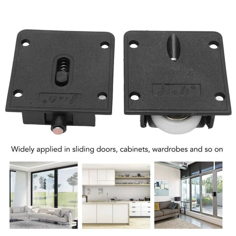 4 Pairs Furniture Roller Wheels For Closet Cabinets Wardrobes And Sliding Doors Smooth Quiet Pulleys And Rails shown in close-up