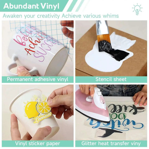Ultimate All In One Craft Kit Bundle With Vinyl, Glitter Heat Transfer Vinyl, Weeding Tools, Transfer Tape, Stencil Sheets