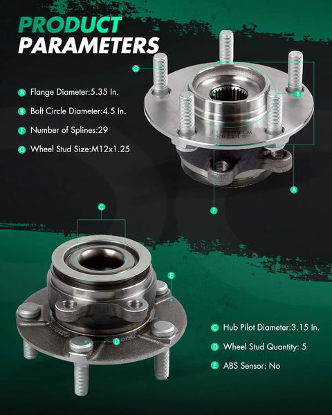 Front Wheel Bearing And Hub Assembly With ABS For Nissan Rogue And Rogue Select 2008 Through 2015 5 Lug 2.5L