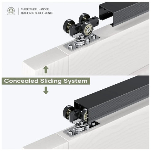 Six Foot Sliding Pocket Door Hardware Kit Black With Aluminum Box Rail, Commercial Grade, Smooth Quiet Operation, Easy Install