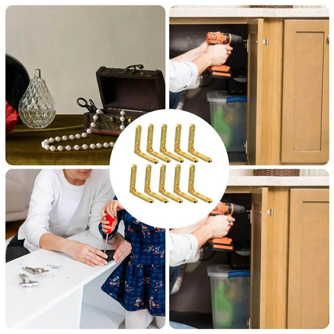 10 Pcs Zinc Alloy Decorative Hinges 30x30x6mm 90 Degree Miniature Hardware For Jewelry Boxes Wooden Chests Cabinets Dollhouse Craft DIY Case Accessories; shown in various installation scenarios.