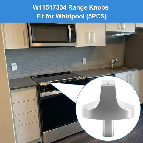 Kitchen with gas range featuring Easy Swap 5 Pack Gas Range Knob Replacements For Oven And Stove Controls Replaces W11122869 And W10850033.