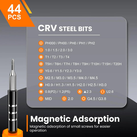 CRV steel bits for 59 In 1 Precision Screwdriver Set With 44 Bits Including Torx T1 T2 T3 T4 T5 T6 T7 T8 T9 T10 T15 T20 Triwing Pentalobe
