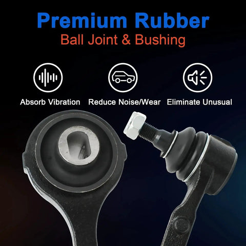 Front view of premium rubber ball joint and bushing for front suspension control arm