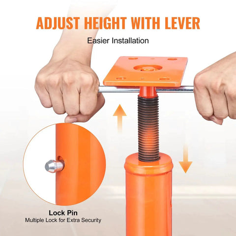 Heavy Duty Telescoping Floor Jack, Adjustable 54 To 150 In, 11200 Lbs, close-up of adjustment lever and lock pin
