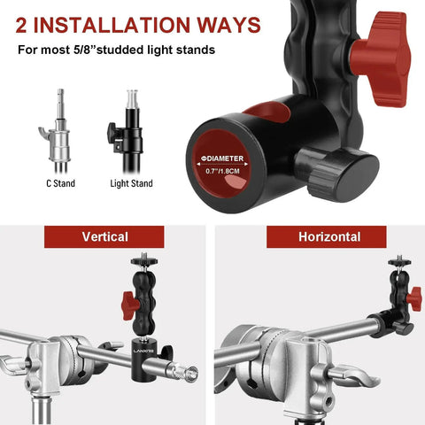 Quarter Inch Screw Mount Adapter Kit with Dual Joint Tilt on C Stand