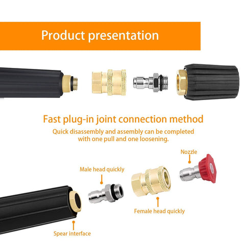 Awpeye 3-pack pressure washer coupler with brass fittings, 1/4 in quick-connect to female NPT; heads and nozzle shown.