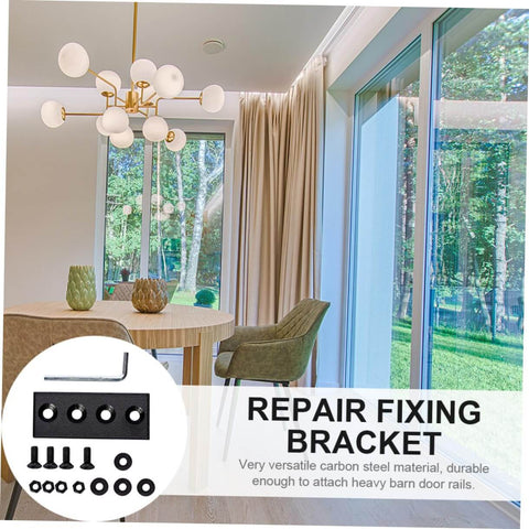 Metal Track Mending Plates For Barn Door Repair Carbon Steel Joint Brackets with screws and Allen wrench visible