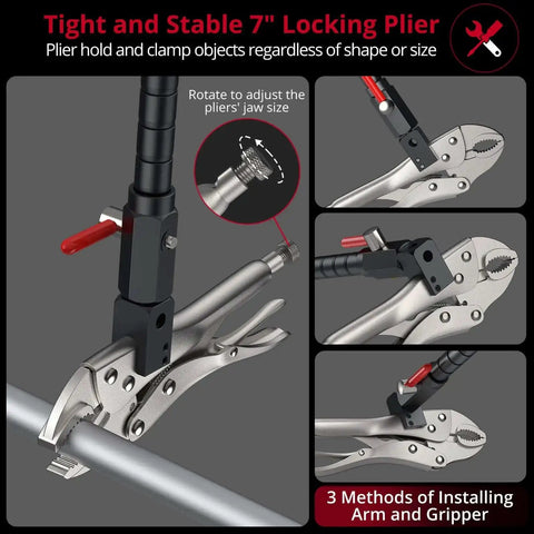 Pro Grade Digital Dial Indicator Gauge Kit with 13.77 inch flexible arm and 7 inch locking pliers clamping on pipe
