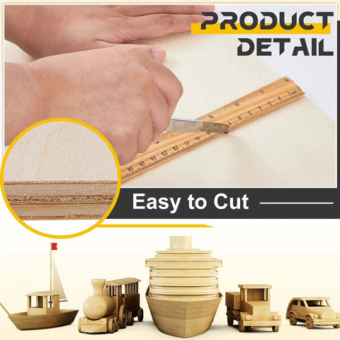 Hands cutting Basswood Craft Sheets Set, 12 Pieces 12 By 18 Inch Unfinished Wood Panels, 3mm Thick with a ruler and knife.