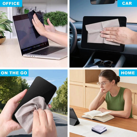 32 Pack Microfiber Cloths For Glasses And Screens Individually Wrapped Lint Free used in various settings: office, car, on the go, home