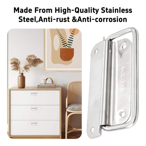 Beefy 4 Inch 304 Stainless Steel Ring Pull Handles 2 Pack With Foldable Ring And Mounting Hardware For Cabinets Toolboxes