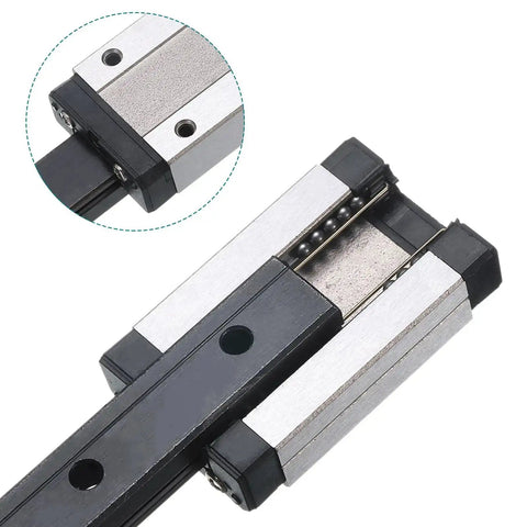 Close-up of MGN12 450mm Linear Guide Rail Kit with MGN12H Carriage Block for smooth motion in 3D printers and CNC machines.