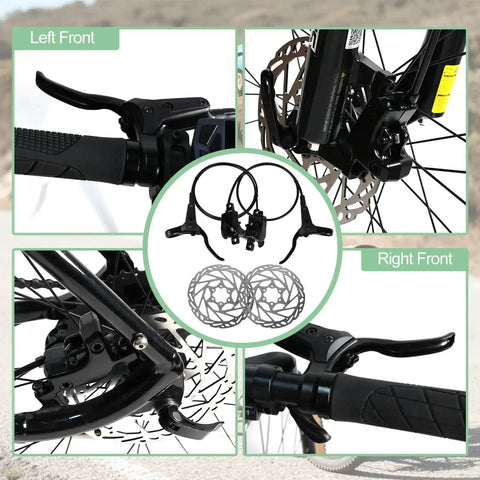 Bike hydraulic brake set for MTB with two 160mm six-bolt rotors, aluminum alloy levers, 2-piston calipers (front/rear)