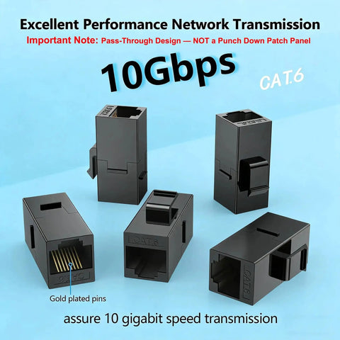 Image showing keystone couplers for 24 Port Pass Through Patch Panel 19 Inch 1U Cat6, highlighting 10Gbps speed capability
