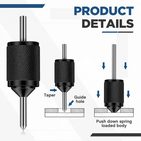 Diagram showing Universal Transfer Punch and Center Aligning Tool with hardened steel pin for precise marking in metalwork.