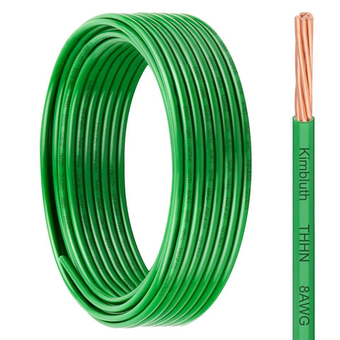 Built To Last THHN Wire 8 Gauge 25 Foot Stranded Copper Building Wire With Green Nylon Jacket Rated Up To 600V For Residential CNC Ground And Industrial Use.