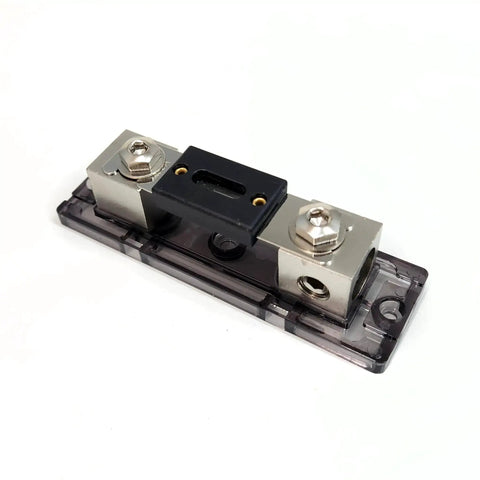 0 Gauge In Line ANL Fuse Holder With 200 Amp Fuse For Car Audio Power Wiring, Easy Set Screws, Accepts 0 Or 2 Gauge Wire