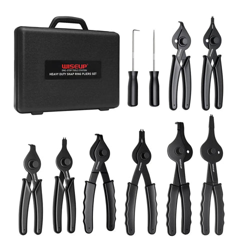 10 Piece Snap Ring Pliers Set Heavy Duty Internal And External Circlip Pliers Kit With Straight And Bent Jaw Tips Hook Pick Gloves And Storage Case For Quick Ring Installation And Removal