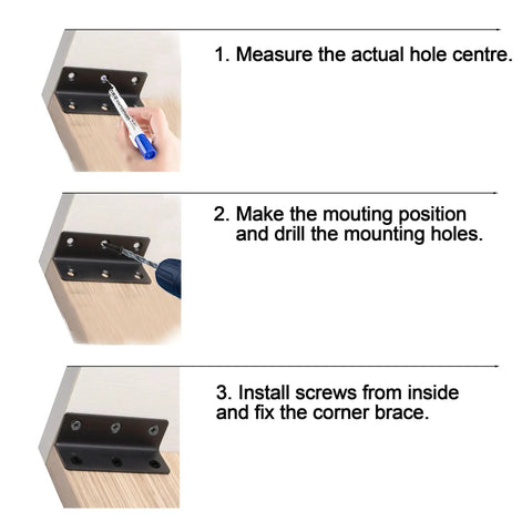 Installation guide for Heavy Duty L Bracket Set 10 Pack 3.2 Inch Shelf Brackets 90 Degree Corner Braces for wood shelves.