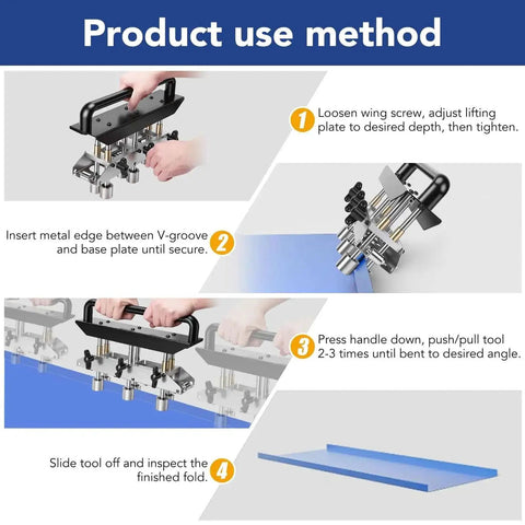 Step-by-step use of Three Station Roller For Bending Metal Roofing Materials From Zero To Ninety Degrees with illustrations