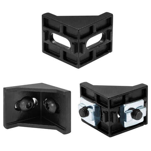 24 Pieces SeekLiny 4040 Aluminum Extrusion Corner Bracket Black For 8020 V Slot And T Slot Systems With Screws M8 Nuts And Wrench Included Ideal For 4040 Profiles 3D Printer CNC Router Robotics And DIY Projects. Image shows black corner bracket with screws and nuts.