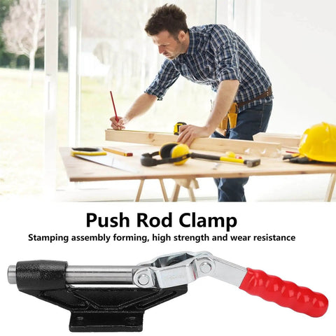 Beast Mode Toggle Clamp For Woodworking Jigs And Fixtures Quick Release Hand Tool Horizontal And Vertical Hold Down Clamp In Alloy Steel With Galvanized Coating Built Tough For DIY Pros; shown in a woodworking context with tools.