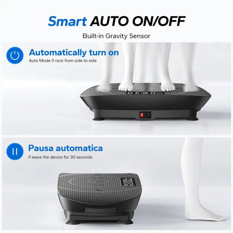 Front view of Vibration Plate Fitness Machine For Total Body Workout At Home with Auto Mode and Bluetooth Connect in use.