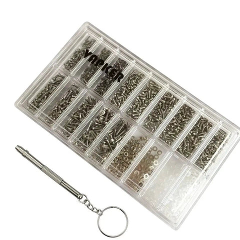 Micro Eyeglass And Sunglass Repair Screws Kit With Nuts, Stainless Steel Tiny Screws Assortment for Spectacles and Watches, with Mini Screwdriver