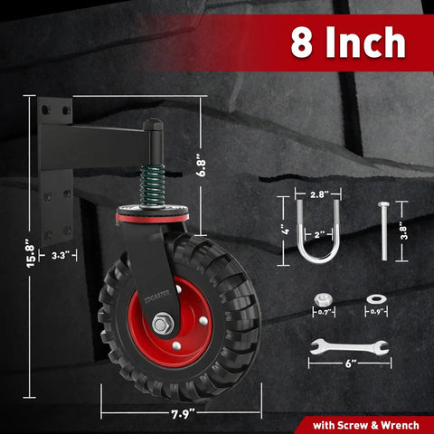 Heavy Duty Gate Wheel 8 Inch Swivel Caster With Spring Loaded 360 Degree Rotation, 650Lb Capacity For Wood And Metal Gates
