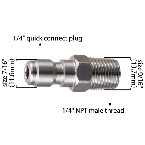 Heavy Duty Pro Grade Pressure Washer Quick Connect Coupler 1/4 Inch Male NPT Fitting 5000 PSI Quick Disconnect Plug side view