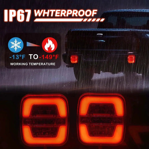 DEJ wireless trailer lights 2-pack; magnetic red square LED tail lights, IP67 waterproof