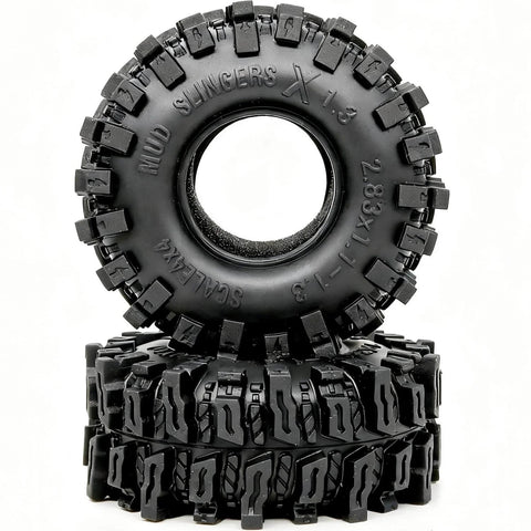 1.3 Inch RC Crawler Tires Mud Slingers X Soft Sticky Compound For 1/24 And 1/18 Scale Rigs, 72mm By 28mm, high traction tread design