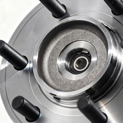 Close-up of beefed up front wheel bearing and hub assembly with ABS for 2015 2016 2017 Ford F150 6 lug 4WD 4x4 heavy duty