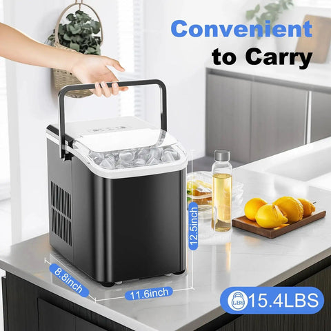 Compact Portable Countertop Ice Maker With Handle 9 Cube Ice In 6 Minutes shown on a kitchen countertop