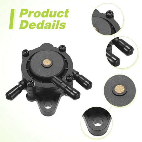 Close-up of Four Pack Lawn Mower Fuel Pumps Replacement Kit showcasing black pump design and 8 mm ports for easy installation.