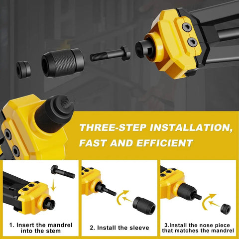Rivet Nut Tool Kit With 140 Rivet Nuts And 14 Mandrels Metric And SAE, 16 Inch Long Hand Riveter Set installation steps