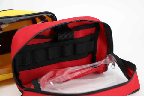 Color Coded First Aid Kit Pouches Set of 4 With Transparent Window For EMT Trauma Bags showing interior and exterior