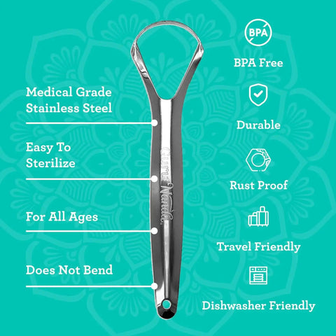 Two Pack Stainless Steel Tongue Scraper For Adults With Travel Case No Fuss 420 Medical Grade Tongue Cleaner and features