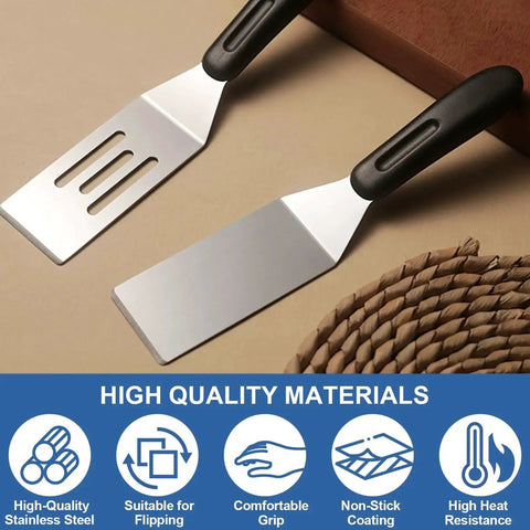 Two Piece Mini Spatula Set In Stainless Steel, Handy Metal Spatulas For Cooking And Serving, Perfect For Pancakes, Eggs, Brownies, Cookies, Desserts And Small Pans, Heat Resistant Non Slip Handle