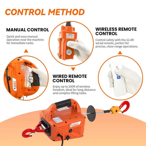 3 In 1 Electric Hoist Winch 1500W 1100Lbs Lift Capacity 25ft Height with manual and wireless remote controls