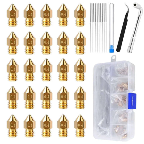 25Pcs MK8 Ender 3 V2 Brass Nozzles 0.4mm Set With DIY Tools Storage Box For Creality Ender 3 Series And CR 10 3D Printers