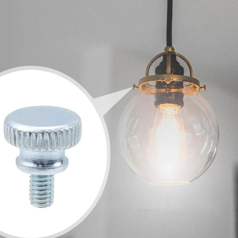 24Pcs M4x6mm Thumb Screws, Zinc Plated Carbon Steel With Flat Knurling Heads next to a pendant light fixture.